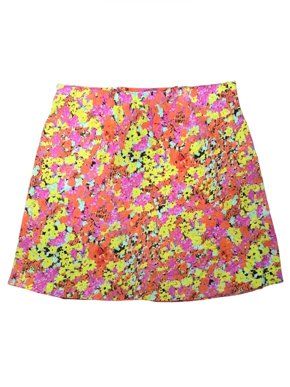 Nasty Gal Floral Mini Skirt Women’s Size 12 Pink Yellow Pull On Elastic Waist